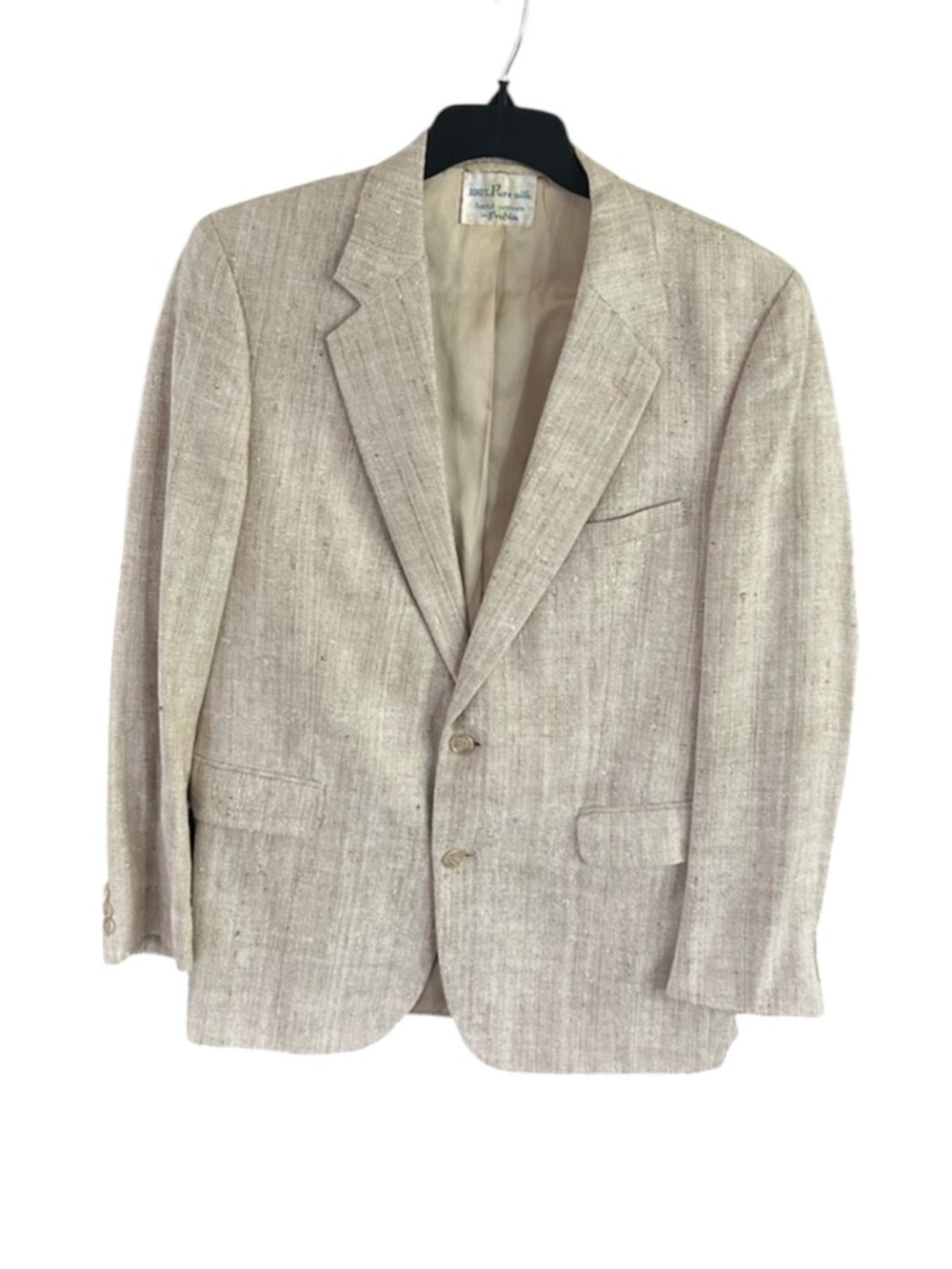 ▶️ Vintage 100% Pure Silk Hand Woven Men’s Textured Blazer sz 42 Cream Luxury